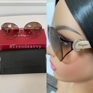 Salvatore Ferragamo Round Brown Gradient 59mm Sunglasses NWT